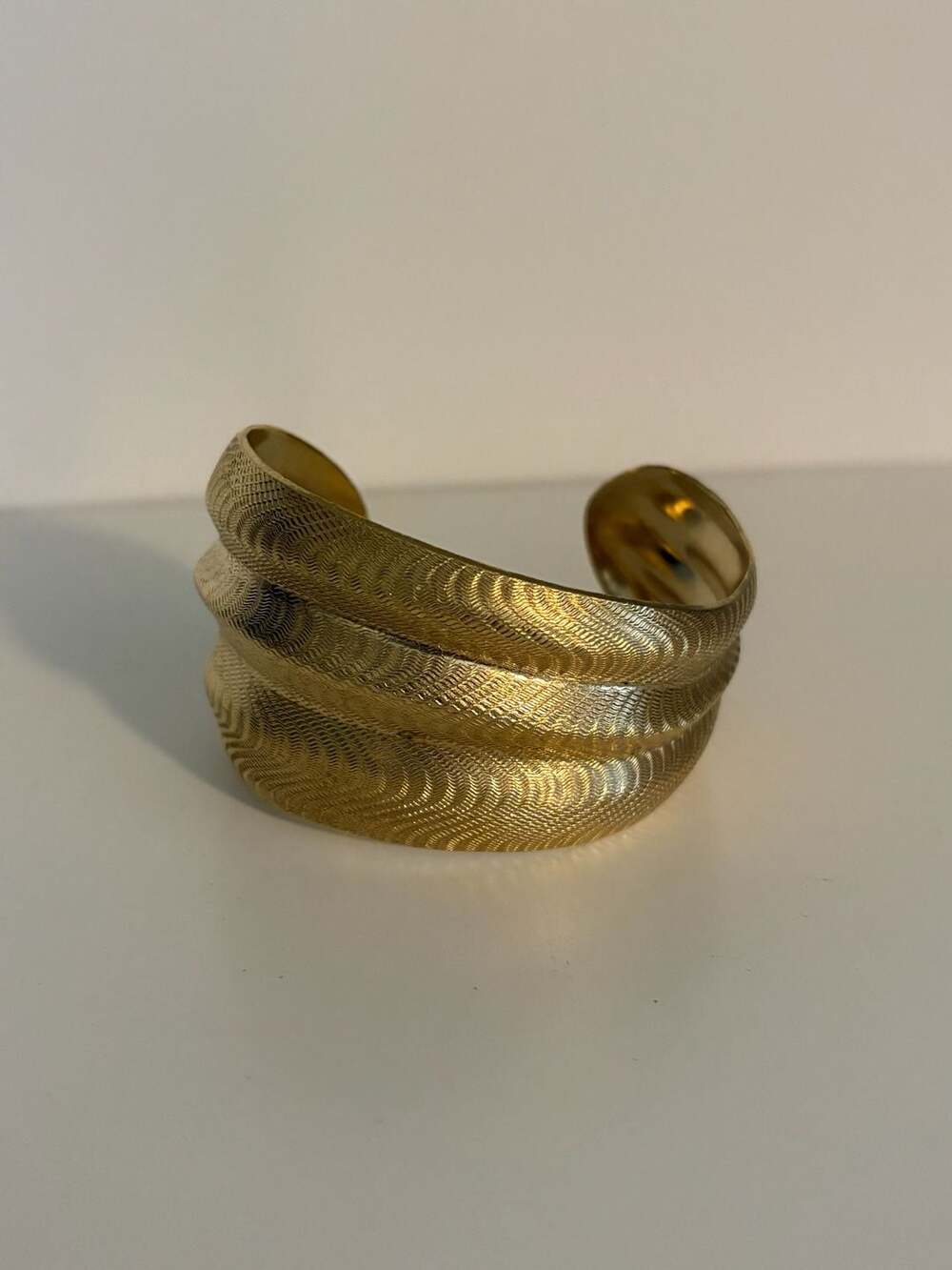 Vintage Gold Tone Textured Wave Cuff Bracelet
